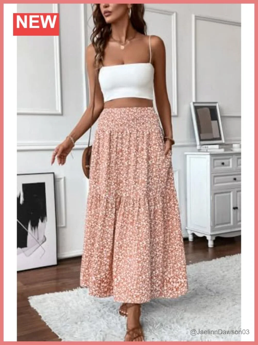 Women's Smocked High Waist Maxi Skirt Casual Boho Long Skirts with Pockets